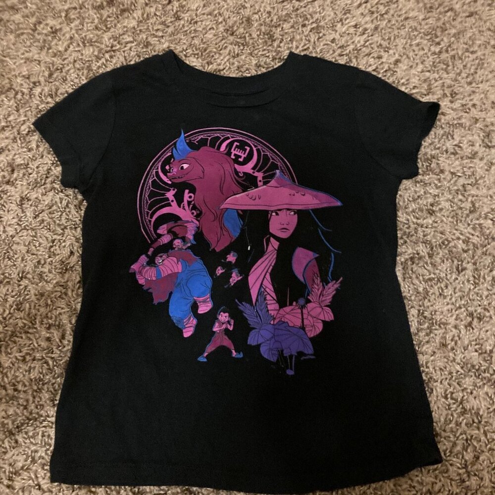 Disney Raya and The Last Dragon T Shirt Small 6/6X Black Pink Short Sleeve